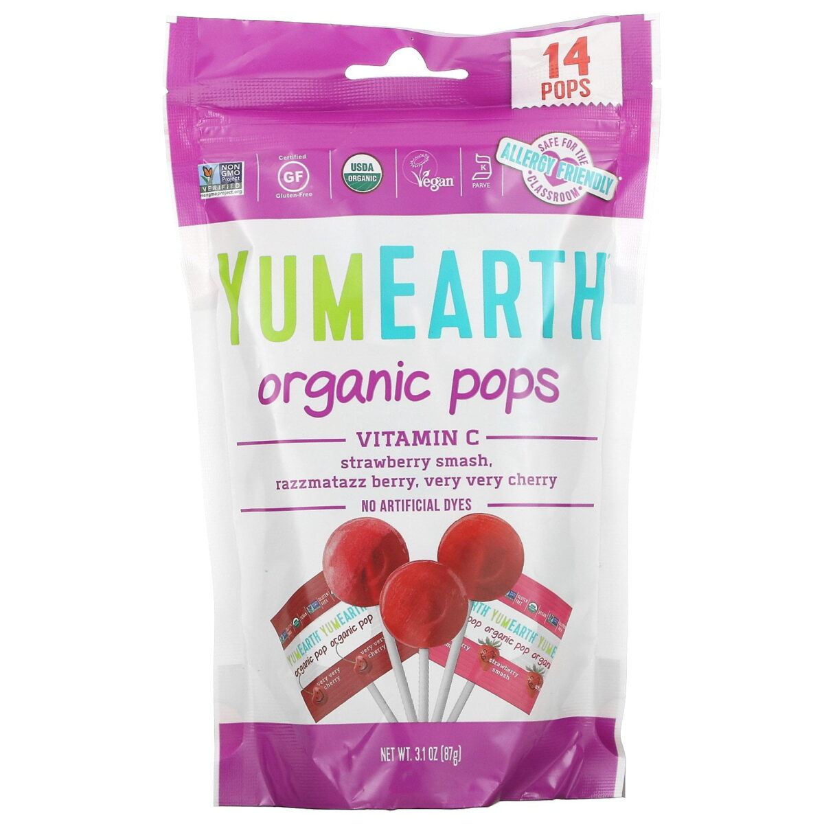 18 YumEarth, Organic Pops, Vitamin C, Assorted Flavors (14 Pops) - Image 1